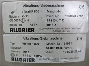Allgaier Vibrall F 800 Kontrollsiebmaschine ATEX
